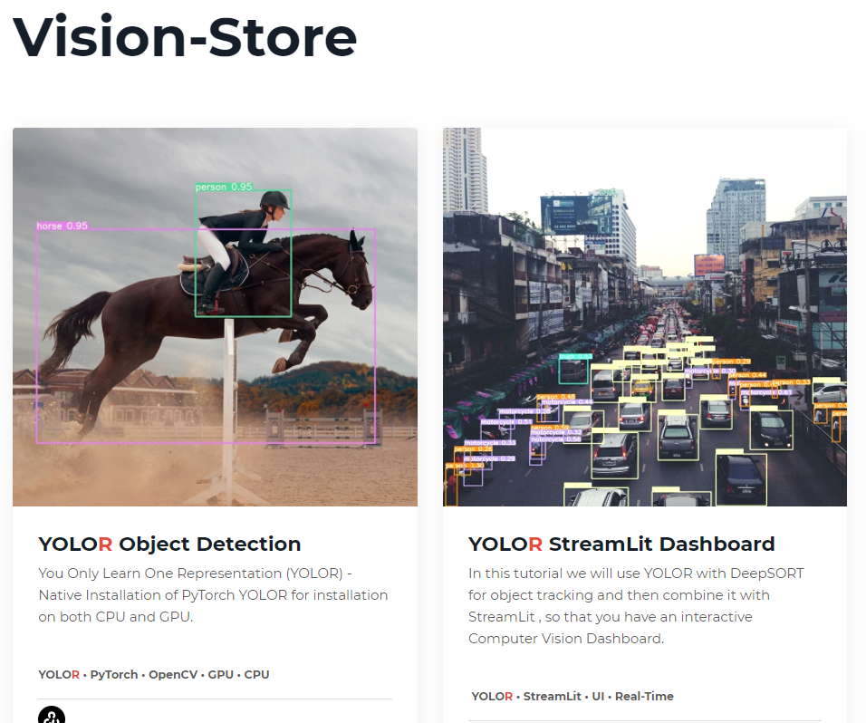 Vision-Store - Computer Vision models with tutorials